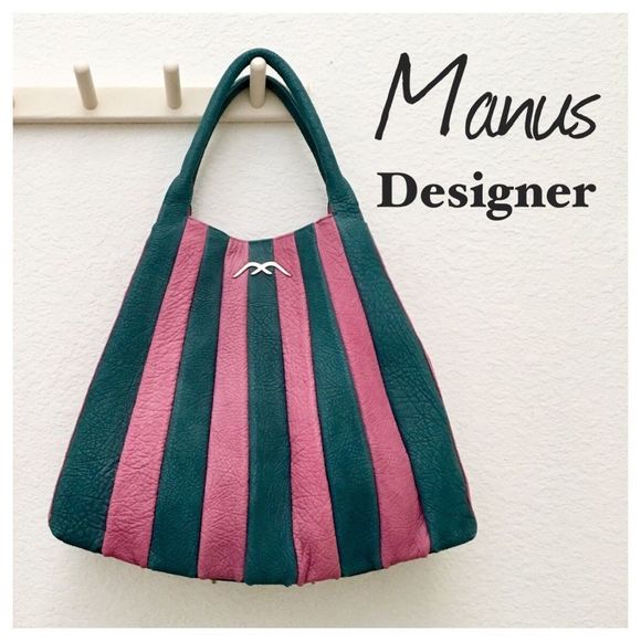 Big Leather Designer Bag, Vertical Stripe Panels - Picture 1 of 8